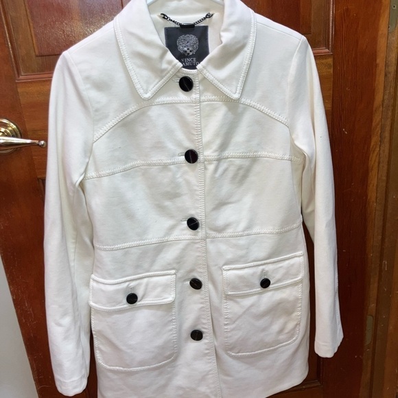 VINCE CAMUTO white lightweight pea coat Women’s SM gorgeous large button front - Picture 6 of 14